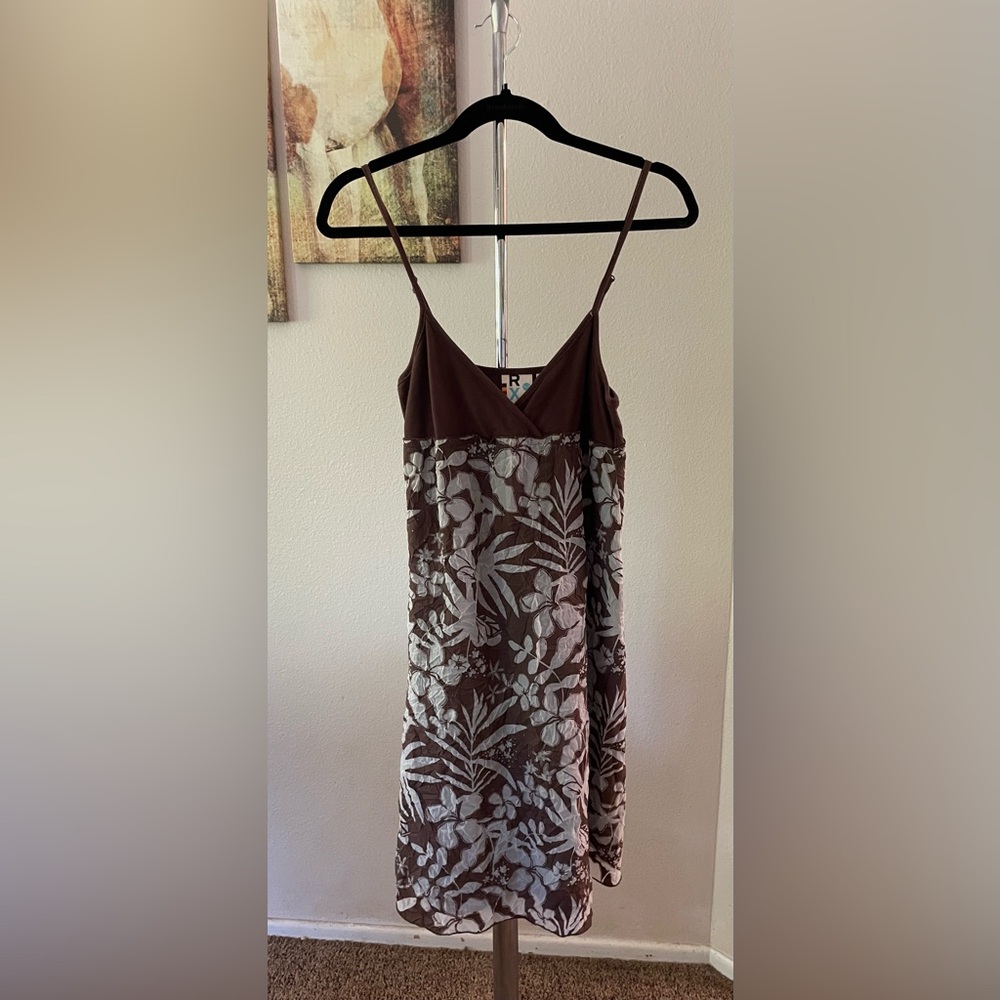 Roxy Sz XS Brown Floral Spaghetti Strap Dress